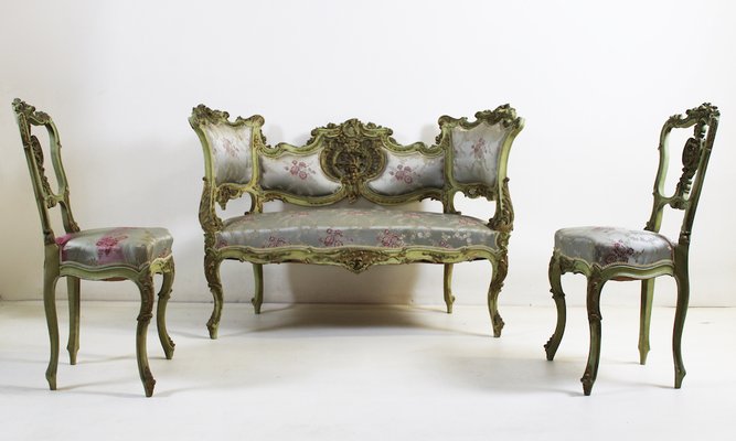 Venetian Art Nouveau Table Settee Chairs Set of 4 for sale at Pamono
