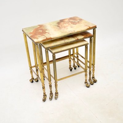 Vintage French Brass and Onyx Nesting Tables 1930 Set of 3