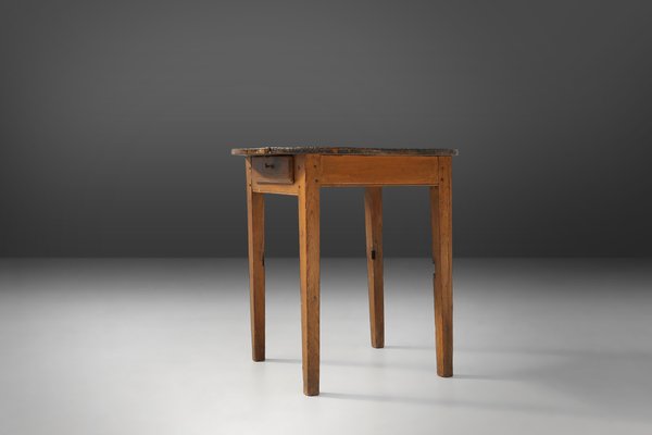 French Round Side Table in Oak with Blue Top, 1850s for sale French Round Side Table in Oak with Blue Top, 1850s for sale