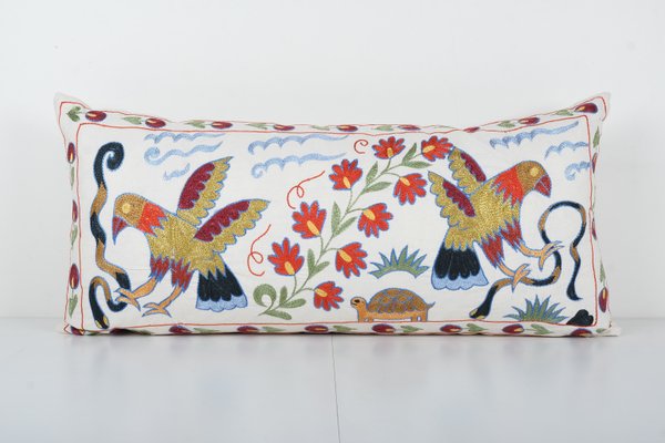 Uzbeki Suzani Fragment of Birds & Flowers made into a Pillow Uzbeki Suzani Fragment of Birds & Flowers made into a Pillow