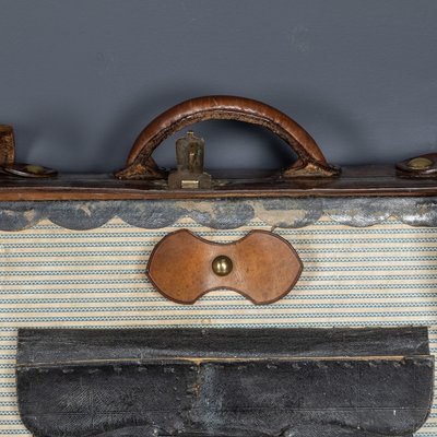 Antique 19th Century Victorian Leather Suitcase with Painted Crest