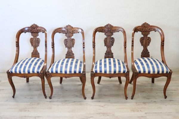 Dining Chairs in Carved Walnut, Early 19th Century, Set of for