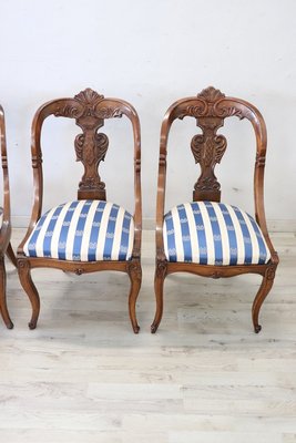 Dining Chairs in Carved Walnut, Early 19th Century, Set of for