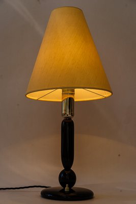 Large Art Deco Wooden Table Lamp with Fabric Shade, Vienna, 1930s