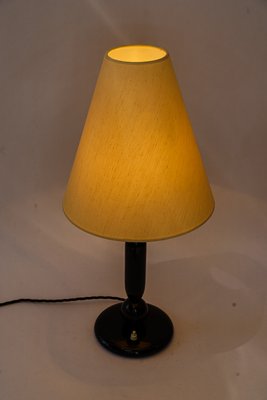 Large Art Deco Wooden Table Lamp with Fabric Shade, Vienna, 1930s