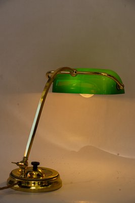 Art Deco Swiveling Banker Table Lamp with Green Glass, Vienna