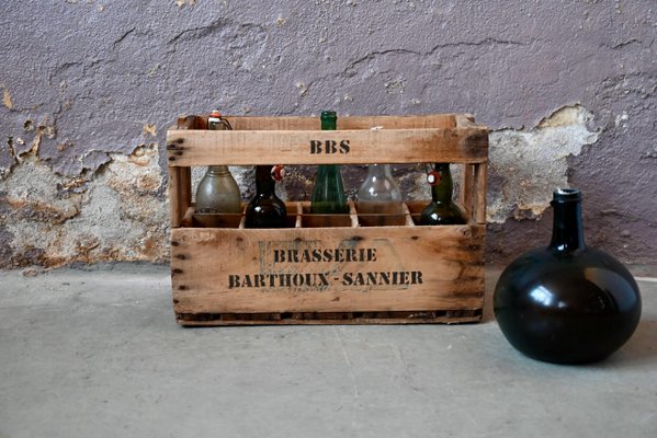 Wooden Bottle Case from Brasserie Barthoux Saunier, 1940s for sale
