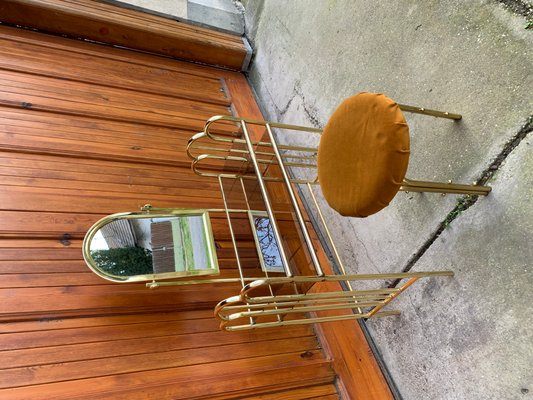Vintage Dressing Table and Stool in Brass, 1950s, Set of for