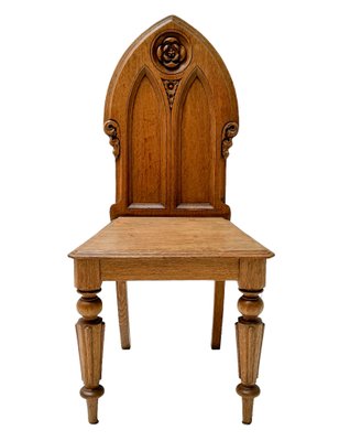 Oak Gothic Revival Hand-Carved Side Chair, 1930s for sale at Pamono