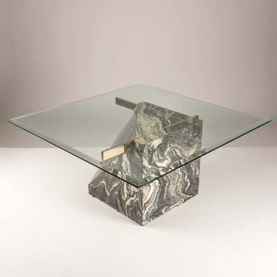Marble and Brass Center Table with Glass Top from Artedi, Italy