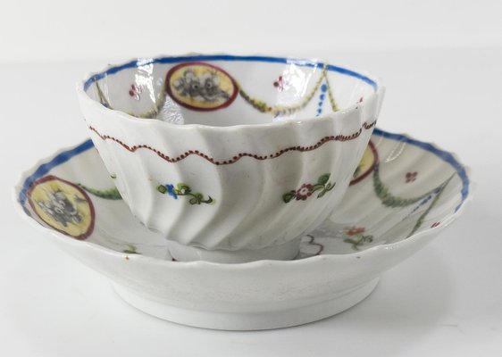 Antique English Georgian Worcester Cup and Saucer, Set of 2 for 