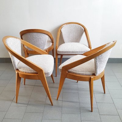 Mid-Century Chairs in Beech Looped Fabric by Charles Ramos, 1950s, Set of 