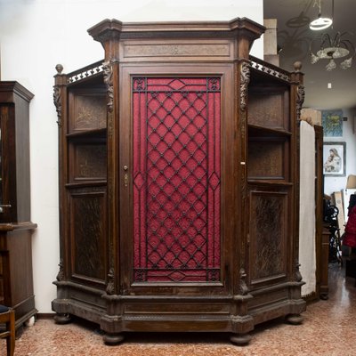 Bücherregal Sideboard aus Holz mit Dreitürigem Metallgitter ohne Cymatium bei Pamono kaufen