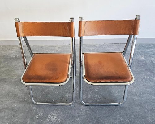 Set of Model Tamara Folding Chairs in Cognac Leather attributed to 