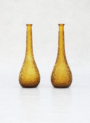 Mid-Century Empoli Amber Bubble Glass Bottle Vases, 1960