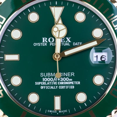 Perpetual Green and Gold Submariner Wall Clock from Rolex