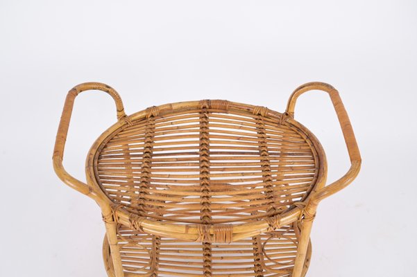 Mid-Century Italian Oval Bamboo and Rattan Serving Bar Cart Trolley, 1960s  for sale at Pamono