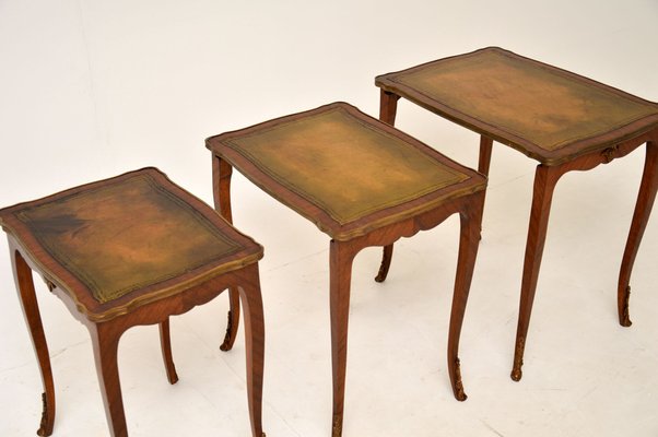 French Nesting Tables with Leather Top 1920s Set of 3