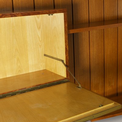 Teak Formica Brass Wall Unit With Screen Printed Panel 1960s