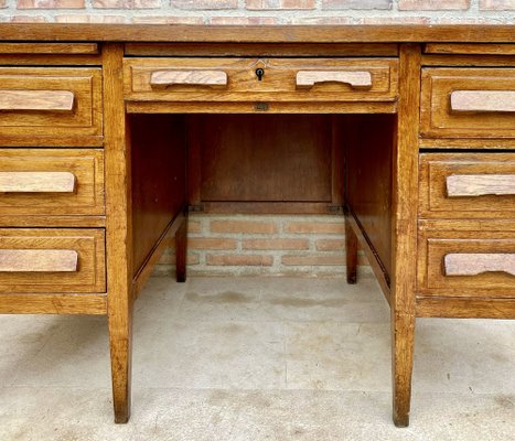 Vintage Oak Desk with Seven Drawers, 1940s for sale at Pamono