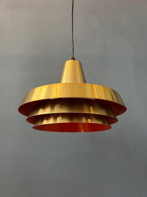 Mid-Century Danish Brass Pendant Lamp in Orange for sale at Pamono