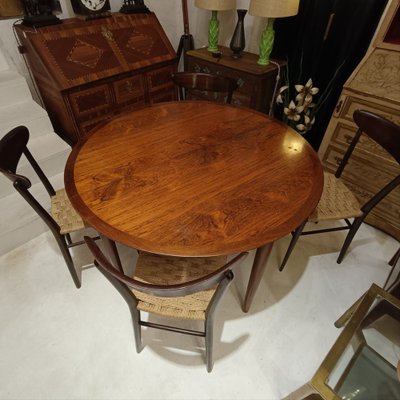 Tavolo rotondo allungabile in palissandro in vendita su Pamono