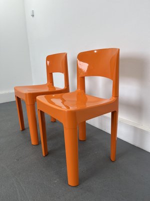 Set of Vintage French Allibert Chairs in Orange Plastic, 1970s for