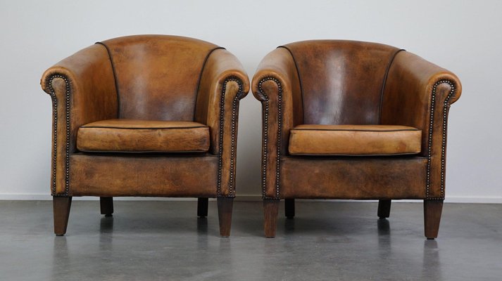 Sheep Leather Club Chairs Set of 2 for sale at Pamono