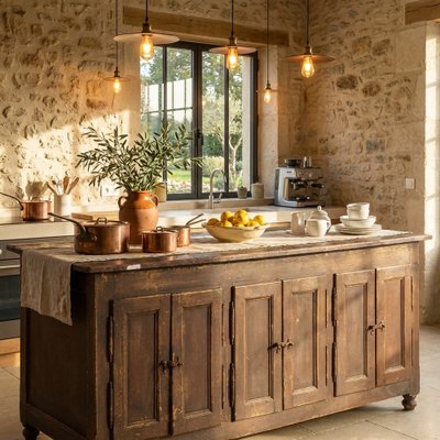 Antique Kitchen Island with Doors on Both Sides, 1850 for sale at