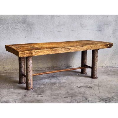 Vintage Coffee Table with Metal Legs, 1920 for sale at Pamono
