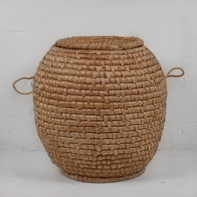 ANCIEN PETIT PANIER ovale à couvercles basculants osier art populaire