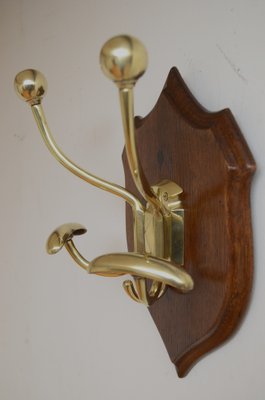 Victorian Brass and Oak Coat Hooks 1880s for sale at Pamono