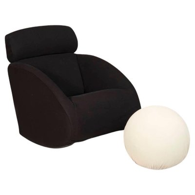 Black Rocking Armchair and White Spherical Pouf from Mama Baleri Italia 1990s Set of 2
