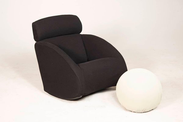 Set of Black Rocking Armchair and White Spherical Pouf from Mama