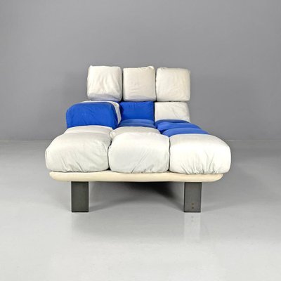 Italian Postmodern Padded Blue and White Cubes Chaise Longue