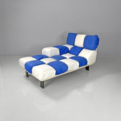 Italian Postmodern Padded Blue and White Cubes Chaise Longue