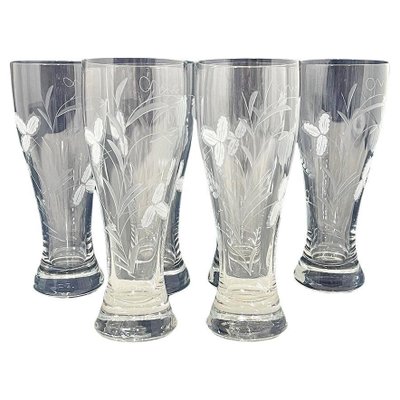 Große Gravierte Biergläser mit Weizen- und Fruchtmuster, 1950er, 6 . Set bei Pamono kaufen