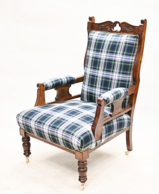 Edwardian Armchair Lounge Seat Tartan Print 1890s for sale at Pamono