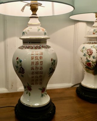 Vintage Oriental Porcelain Vase Lamps 1920s Set of 2