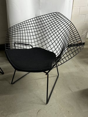 Set of Vintage All Black Diamond Wire 421 Chairs by Harry Bertoia