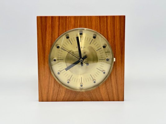 Mid-Century Modern Teak and Brass Wall Clock from Weimar, 1960s