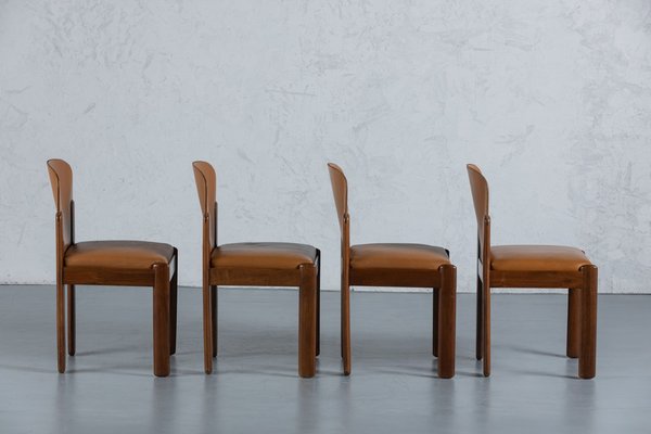 Silvio Coppola for Bernini Dining Chairs in Brown Leather