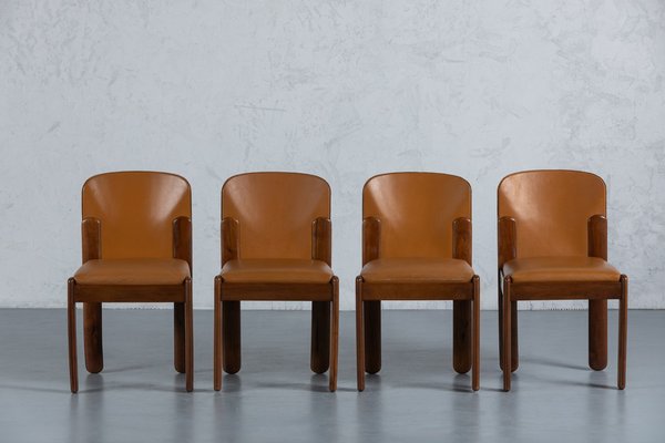 Vintage Brown Leather Dining Chairs Model 330 by Silvio