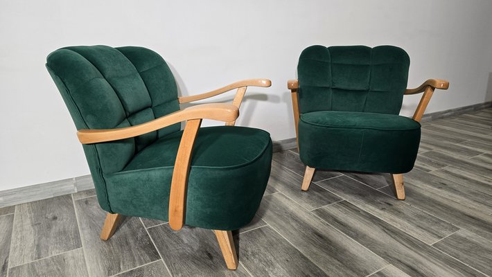Mid-Century Fabric Green Armchair for sale at Pamono