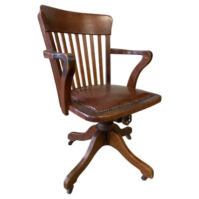 Early 20th Century Hillcrest Oak Rail Back Leather Revolving Desk Chair,  1890s