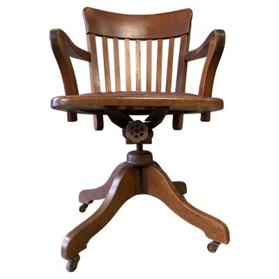 Early 20th Century Hillcrest Oak Rail Back Leather Revolving Desk
