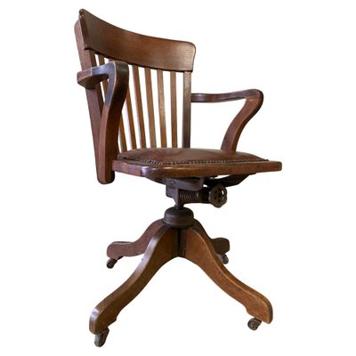 Early 20th Century Hillcrest Oak Rail Back Leather Revolving Desk