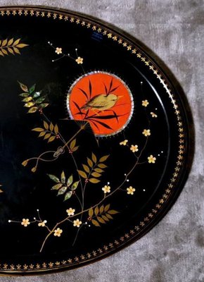 French Napoleon III Style Chinoserie Hand-Painted Metal Tray