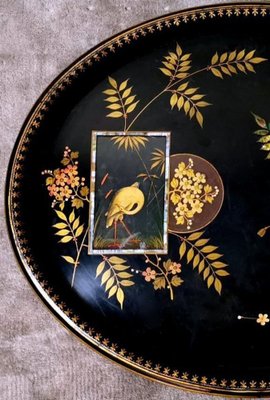 French Napoleon III Style Chinoserie Hand-Painted Metal Tray
