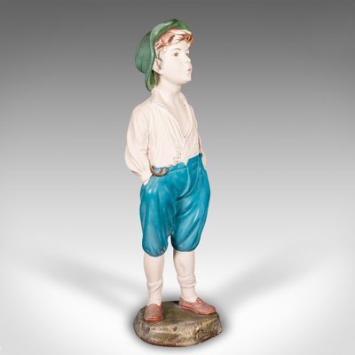 Vintage English Whistling Boy Figure in Plaster Decor, 1930s for